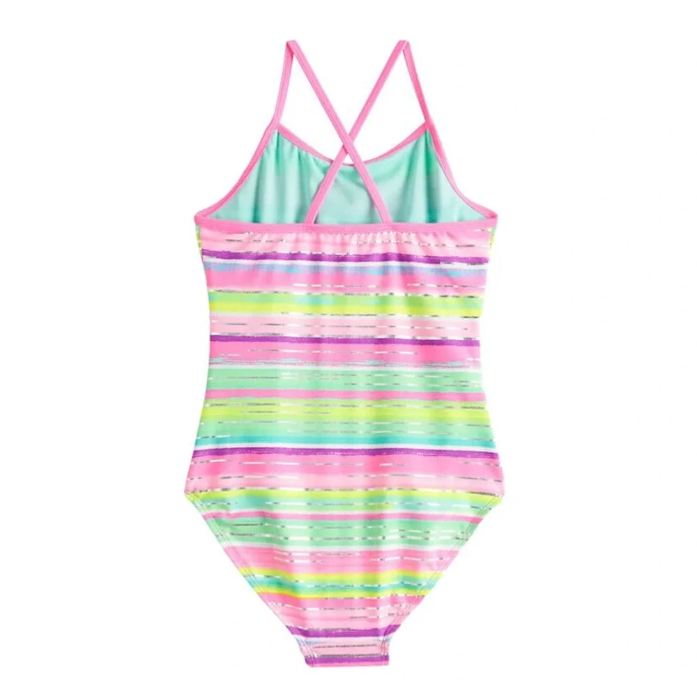 So Girls Brush Stroke Striped One Piece Swimsuit 4/5 New with Tags UV Protection